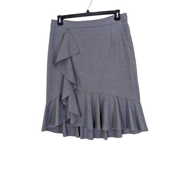 Banana Republic NEW Ruffled Straight Skirt Womens Size 12 Gray Feminine Romantic - Picture 1 of 6